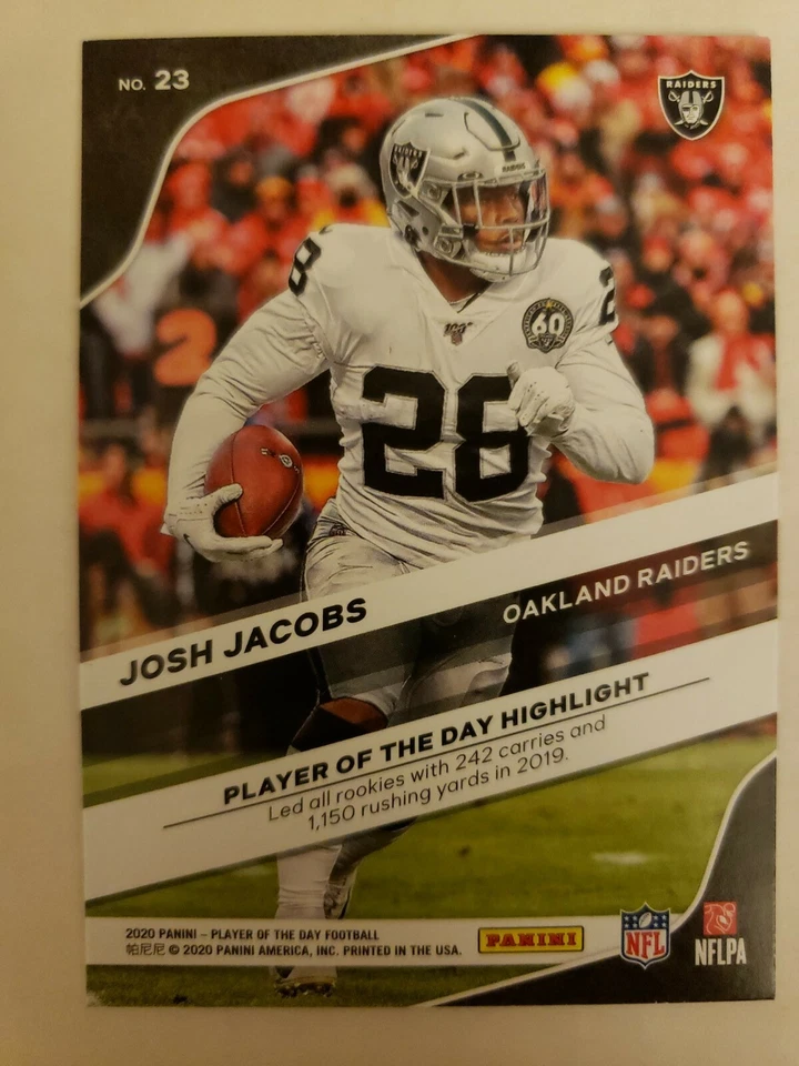 JOSH JACOBS 2020 PANINI ROOKIE PLAYER OF THE DAY CARD# 23. NEW - Image 2 of 2