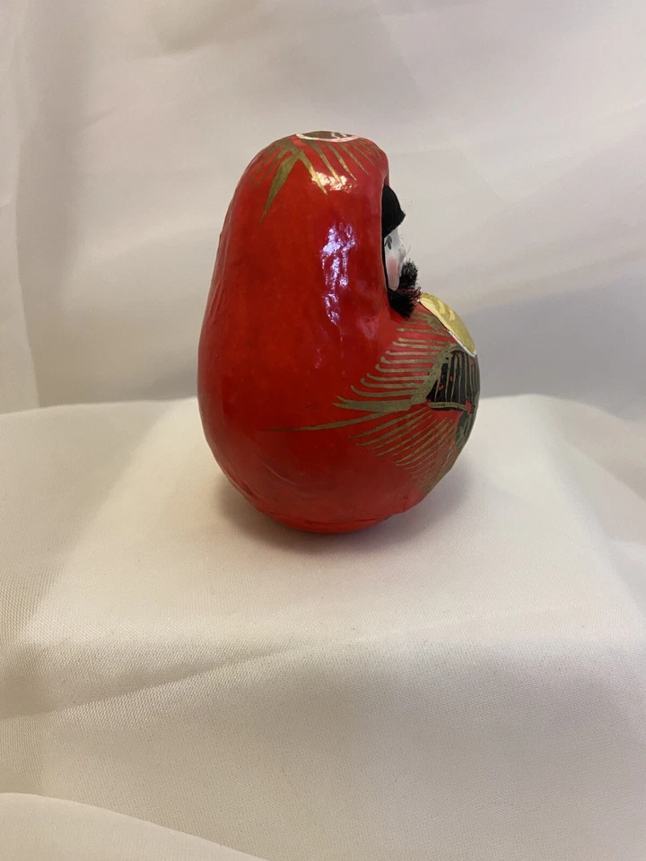 Japanese Princess Dharma Doll ~ Original Box ~ Red/Gold Paper Mache ~ Kokeshi - Image 4 of 4