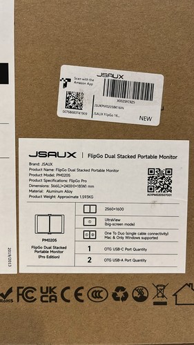 JSAUX FlipGo Pro 16" Dual Portable Monitors, 2.5K Triple Laptop Screen Extender - Picture 21 of 22