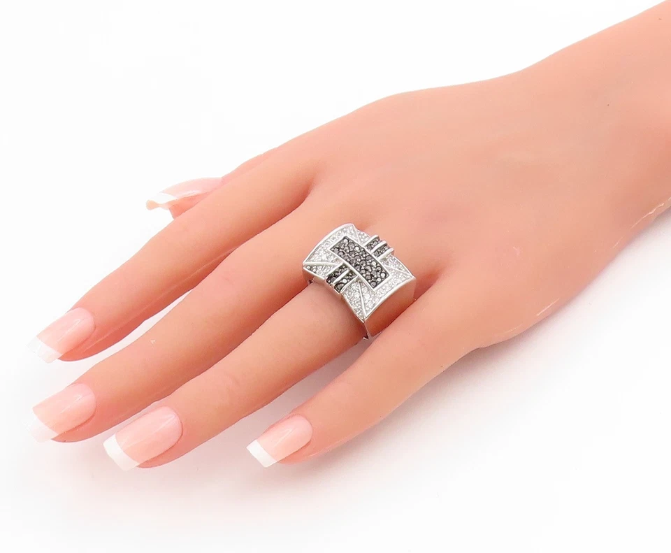 Anillo de plata esterlina 925 vintage espinela y circonita cúbica racimo cruz banda talla 9 RG33940 Foto 3 de 4