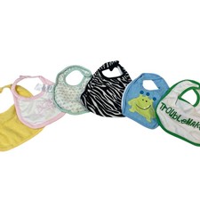 Lot of 6 Hook Loop Closure Cotton Blend Terry Cloth Feeding Baby Bibs