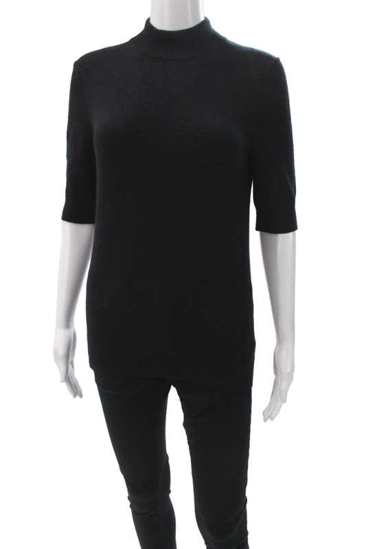Michael Kors Womens Black Cashmere Mock Neck Short Sleeve Sweater Zip Size S