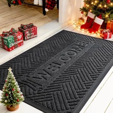 Welcome Front Door Mat Outdoor Indoor 29x17 Durable Low Profile Heavy Duty Black