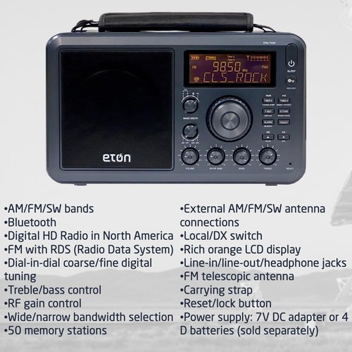 Eton Elite Field Radio with AMFM, Shortwave, RDS, Bluetooth, Digital Tuning, Tre - Picture 3 of 5