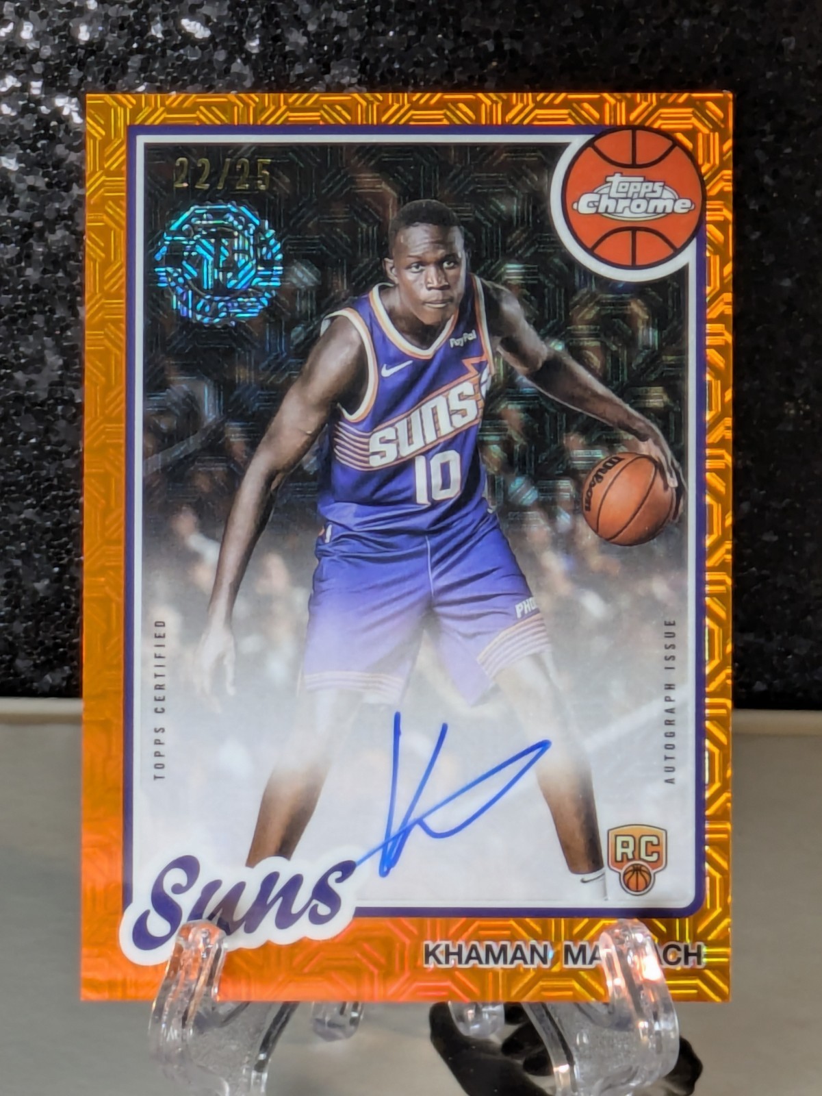 2025 Khaman Maluach Topps Chrome Rookie Throwback Orange Mojo Auto #22/25 Suns