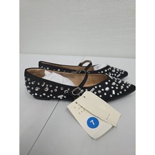 A New Day Black Rhinestone Pointed Toe Mary Jane Flats Memory Foam Size 7 NEW