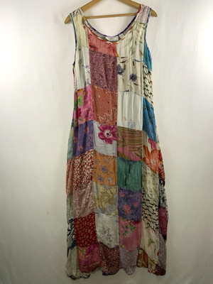 Sacred Threads Patchwork Chiffon Maxi Dress Sz S Hippie Boho Artisan Festival
