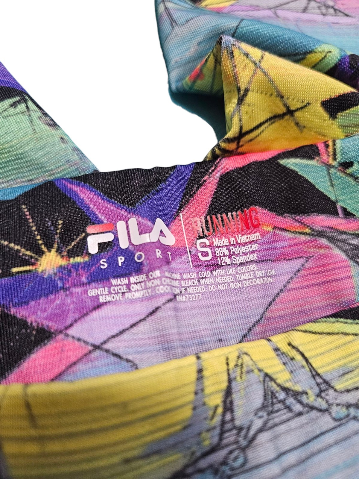 FILA donna taglia S leggings running pantalone cropped multicolore astratto elasticizzato Sport