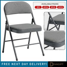 METAL FOLDING CHAIR GREY FABRIC FOLDABLE PADDED SEAT FOR HOME OFFICE CHAIRS NEW