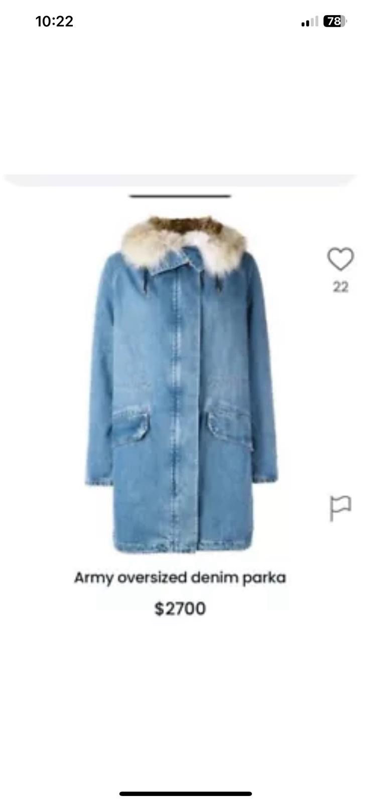 Giacca pelliccia parka denim oversize Yves Salomon esercito 40