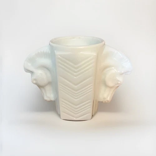 Vintage 1930s Art Deco Macbeth Evans Double Horse Head Milk Glass Vase Cup Mug