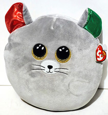 TY Squish-A-Boos - Chipper - 10" Mouse - Grey, Red & Green Sparkle Ears - Tags