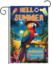 Hello Summer Garden Flag 12X18 Inch Double Sided Tropical Parrot Flags Beach Wel