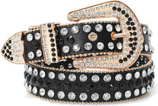 Rhinestone Belt for Men Women Western Cowboy Cowgirl Bling Studded Leather Belt