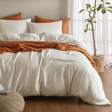 SE SOFTEXLY Muslin Duvet Cover Queen Size, 100 Washed Cotton Queen, A-white
