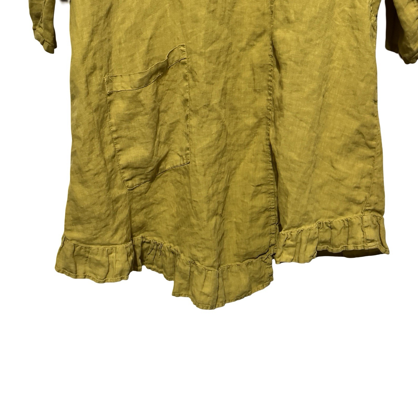 Match Point USA Linen Mini Dress Tunic Shift Size Medium Marigold Lagenlook