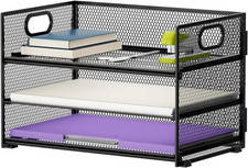 3 Tier Paper Organizer Letter Tray, Mesh File Organizer with Handle, Paper Sorte