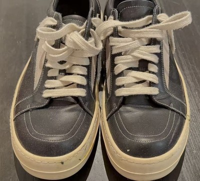 Rick Owens Low Sneakers Black Leather US 9.5 Used Cream Sole Distressed Designer