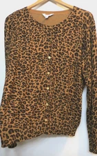 Time And Tru Sweater Womens XXL Cheetah Leopard Animal Print Button Up Cardigan