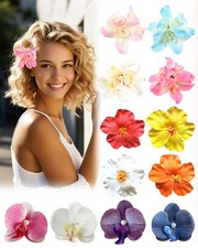 12 PCS Hibiscus Flower Hair Clips 3.5 Inch Artificial Orchid Hawaiian Pin