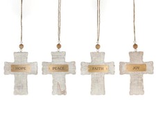 Wooden Whitewash Cross Ornaments- Set of 4