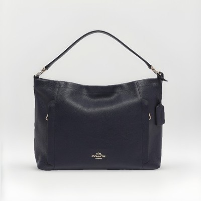 Coach Navy Blue Pebbled Leather Shoulder Hobo Bag w/ Extra Strap Gold Hardware
