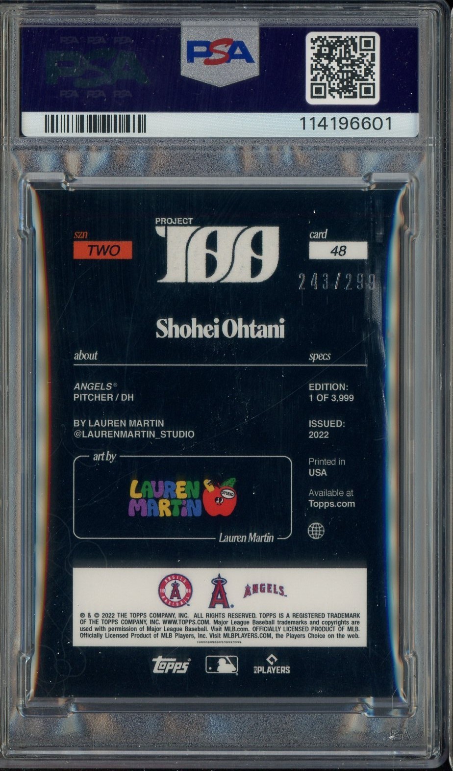 2022 Topps Project100 Silver Foil Stamped Logo #48 Shohei Ohtani /299 PSA 8 view 2