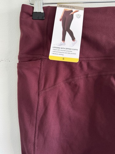 Mondetta Activewear Leggings with Zipper Cuffs and side pockets Size S Burgundy - Picture 3 of 8