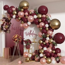 Burgundy Balloon Arch Kit, 110Pcs Wine Red Balloon Garland with Maroon Rose G...