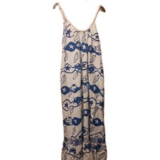 Farm Rio Pitta Waves Maxi Dress Size Medium White Linen Blend Tiered Summer