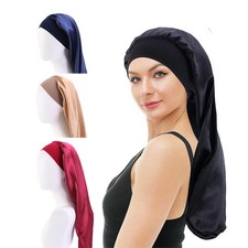 Elastic Wide Edge Long Satin Bonnet Sleep Hats Wrap Night Cap Care Women Men Uni