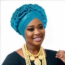 Women Africa Bright Silk Fold Scarf Heavy Industry Nigeria Wedding Party Hijabs