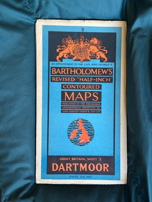 Vintage Bartholomew's Half Inch Paper Map, Sheet 2. Dartmoor. 1950's