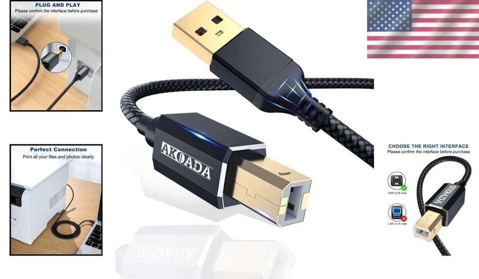 20FT USB 2.0 Male to Male Printer Scanner Cable - Ultimate Compatibility - Image 2 of 4