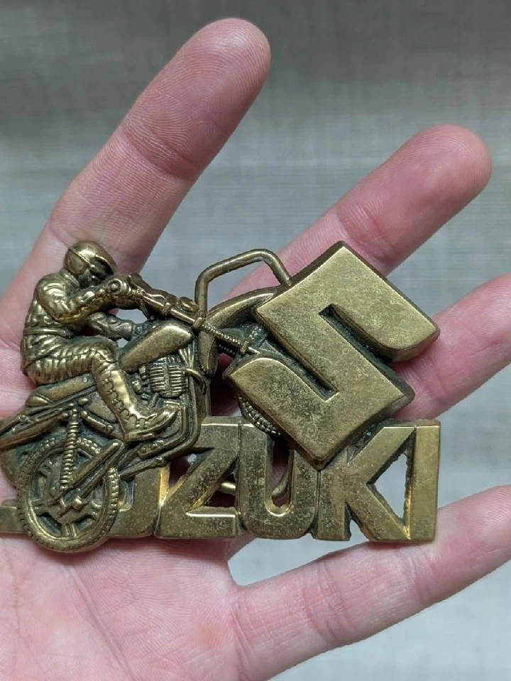 vintage SUZUKI belt buckle MOTOCROSS motorcycle DIRT BIKE western SOLID BRASS - Image 2 of 4