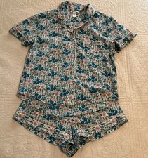Victoria's Secret Short Pajama Set Blue Pink Floral Cotton Blend Women  s Size M