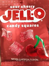 Lot of 3 JELL-O Sour Cherry Gummies Squares Candy Bag, 3.75 oz