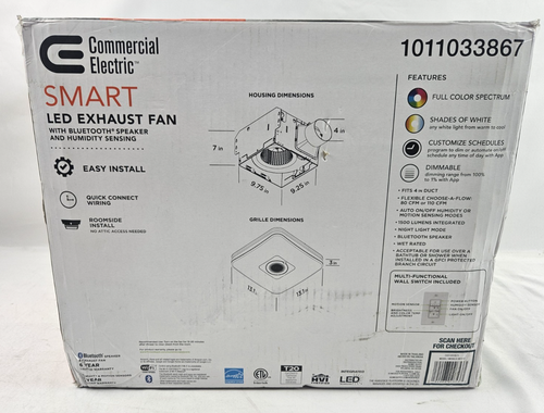 Commercial Electric Smart LED Exhaust Fan w/ Bluetooth Speaker - BF1112 - Picture 3 of 3