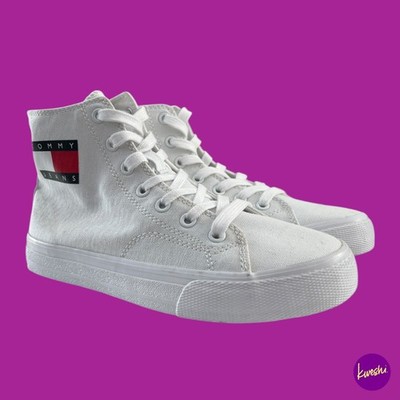 Tommy Hilfiger Damen Mid Cut Lace Up Vulc Sneaker, Weiß, UK 3,5 | EU 36