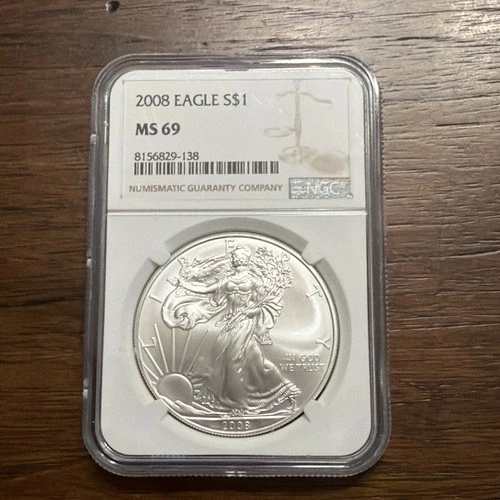 2008 American Silver Eagle Classic Brown Label NGC MS69