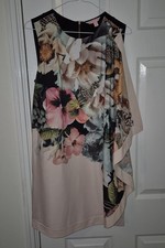 Ted Baker Sleeveless Floral Bodycon Dress With Drape Front Feature, Size 2