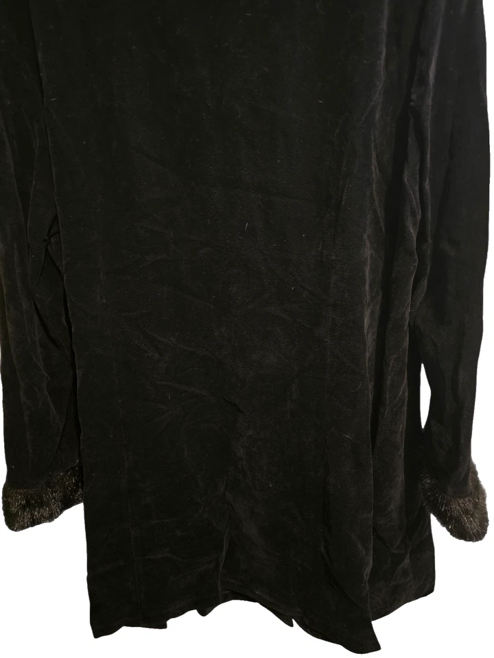 Abrigo sintético vintage Career Image Plus 2 bolsillos delanteros medio muslo terciopelo textura negro Foto 4 de 4