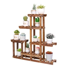 33lbs Higher and Lower Pine Wood Plant Stand Flower Shelf Rack in Garden Balcony