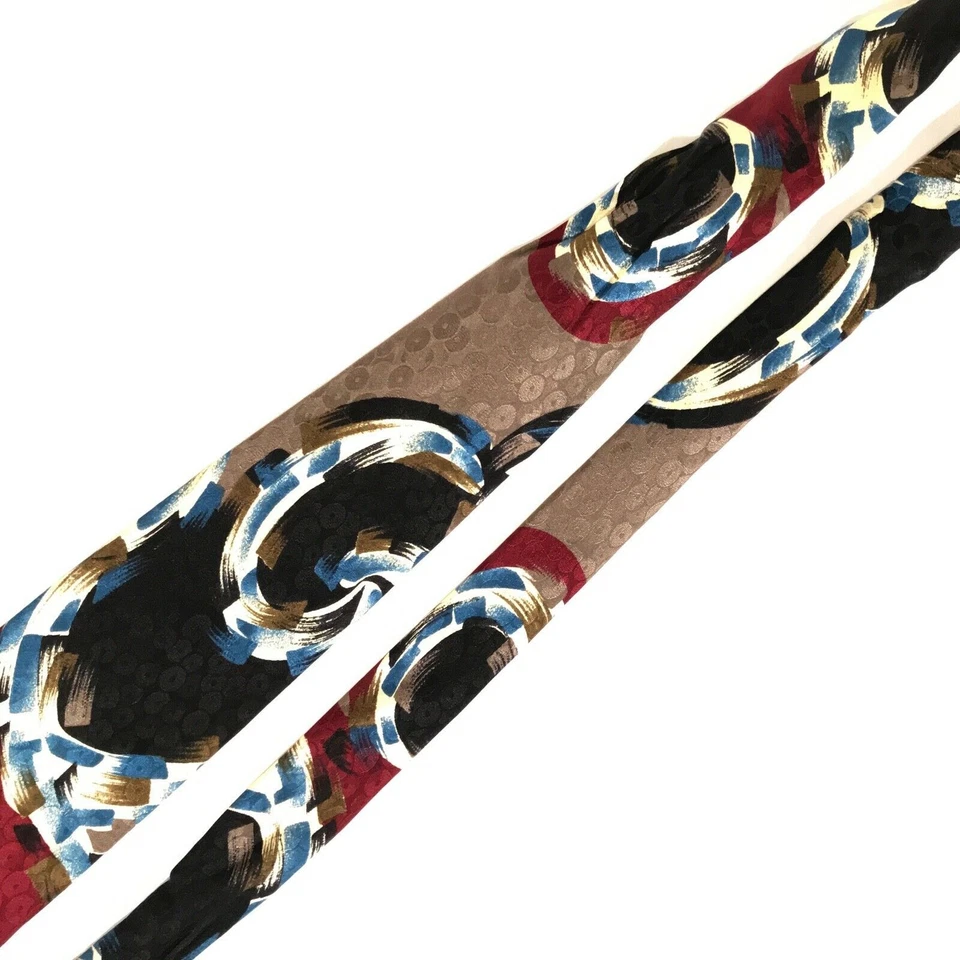 Hardy Amies Necktie Circles Geometric Print Black White Blue Red Brown - Image 3 of 4