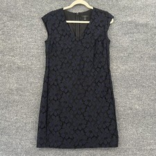 J Crew Lace Shift Dress Womens 4 Navy Black Cap Sleeve Lined Coquette Preppy
