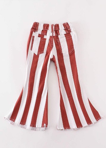 Girl's Boutique Terracotta Striped Denim Jeans Flared Hippie Boho - Picture 6 of 12