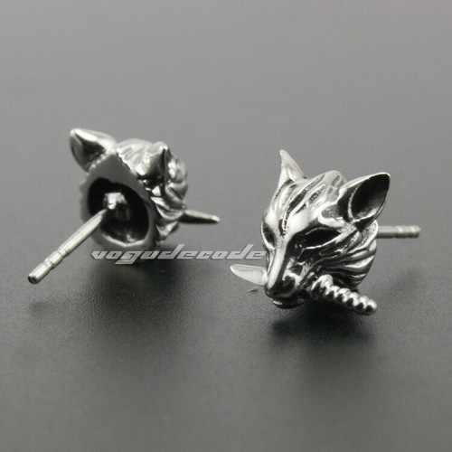 Stainless Steel Wolf Biting Knife Earring Charms Animal Stud Earring G003D - Picture 3 of 6