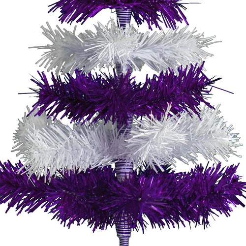 Shiny Purple and Matte White Layered Tinsel Christmas Tree Stand Included - Picture 15 of 33