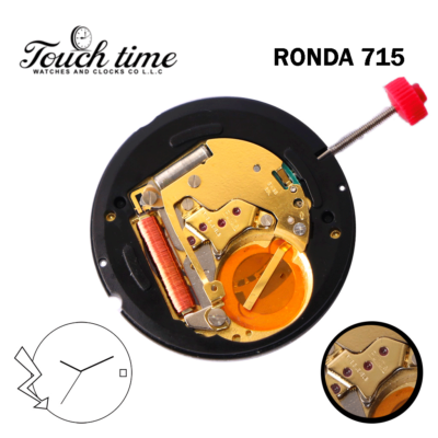 Ronda 715 Swiss Made Quartz Movement, 3 Hands, Black Date Disk at