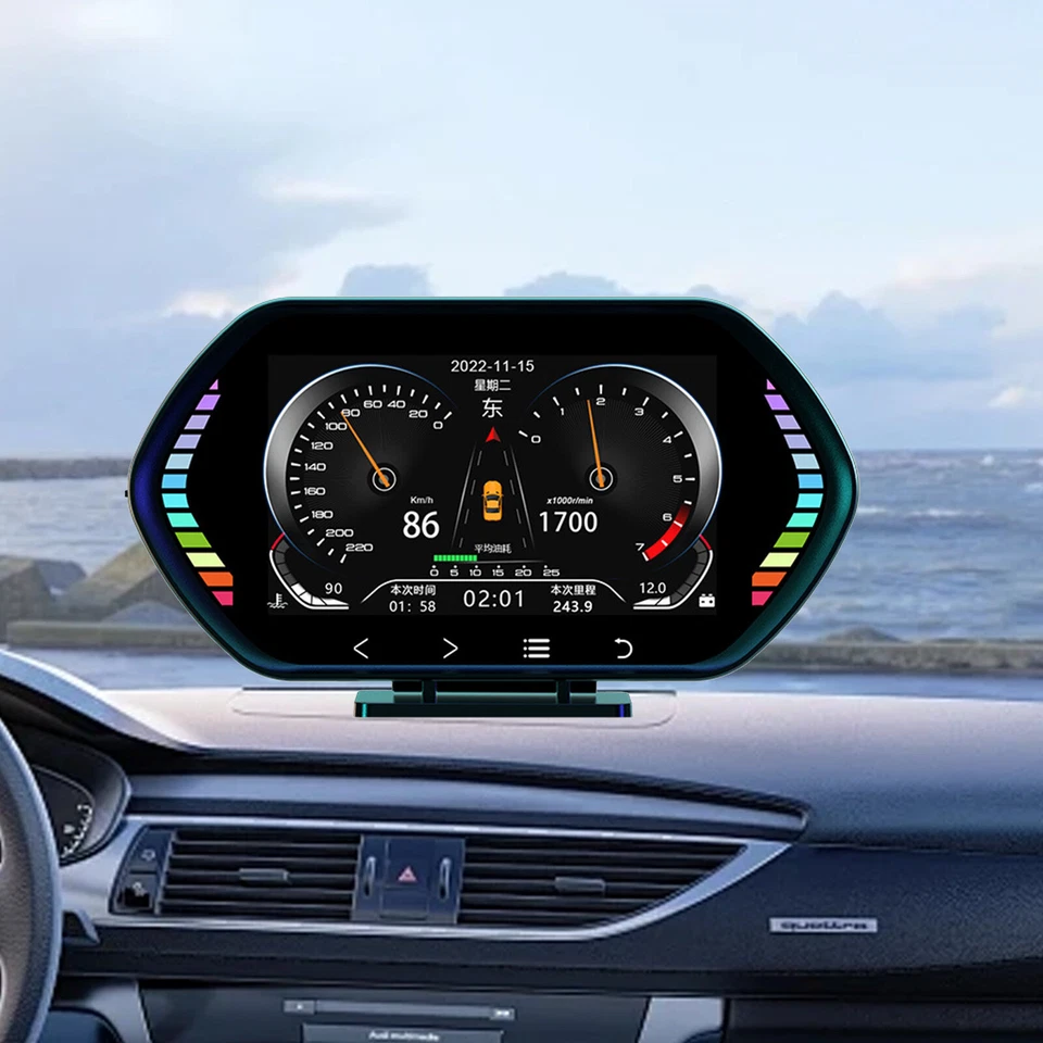 Car HUD Gauge Digital Head up Display Dual System OBD2 GPS Speedometer Alarm - Imagem 2 de 4